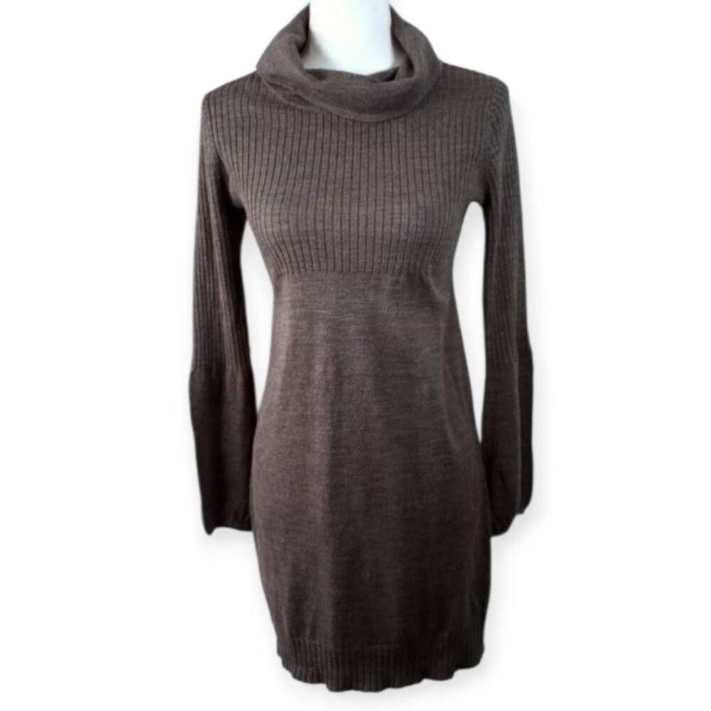 EVEN GRAY COWL-NECK SWEATER DRESS SZ.M EUC.